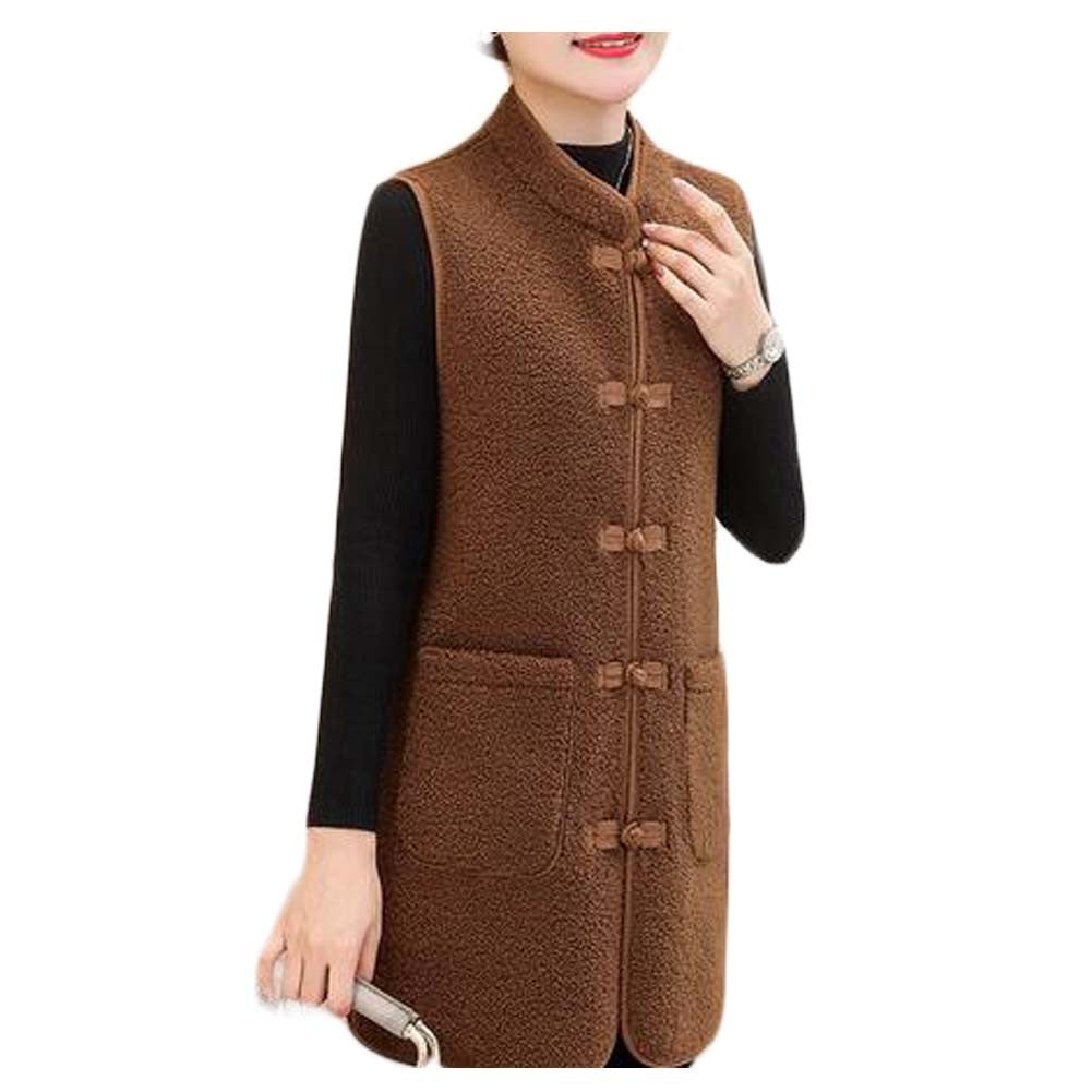 Women's Autumn Winter Warm Vest Long Waistcoat Faux Sherpa Outerwear Waistcoat Polar Fleece Casual Vest Sleeveless Jacket Tank Top; Brown