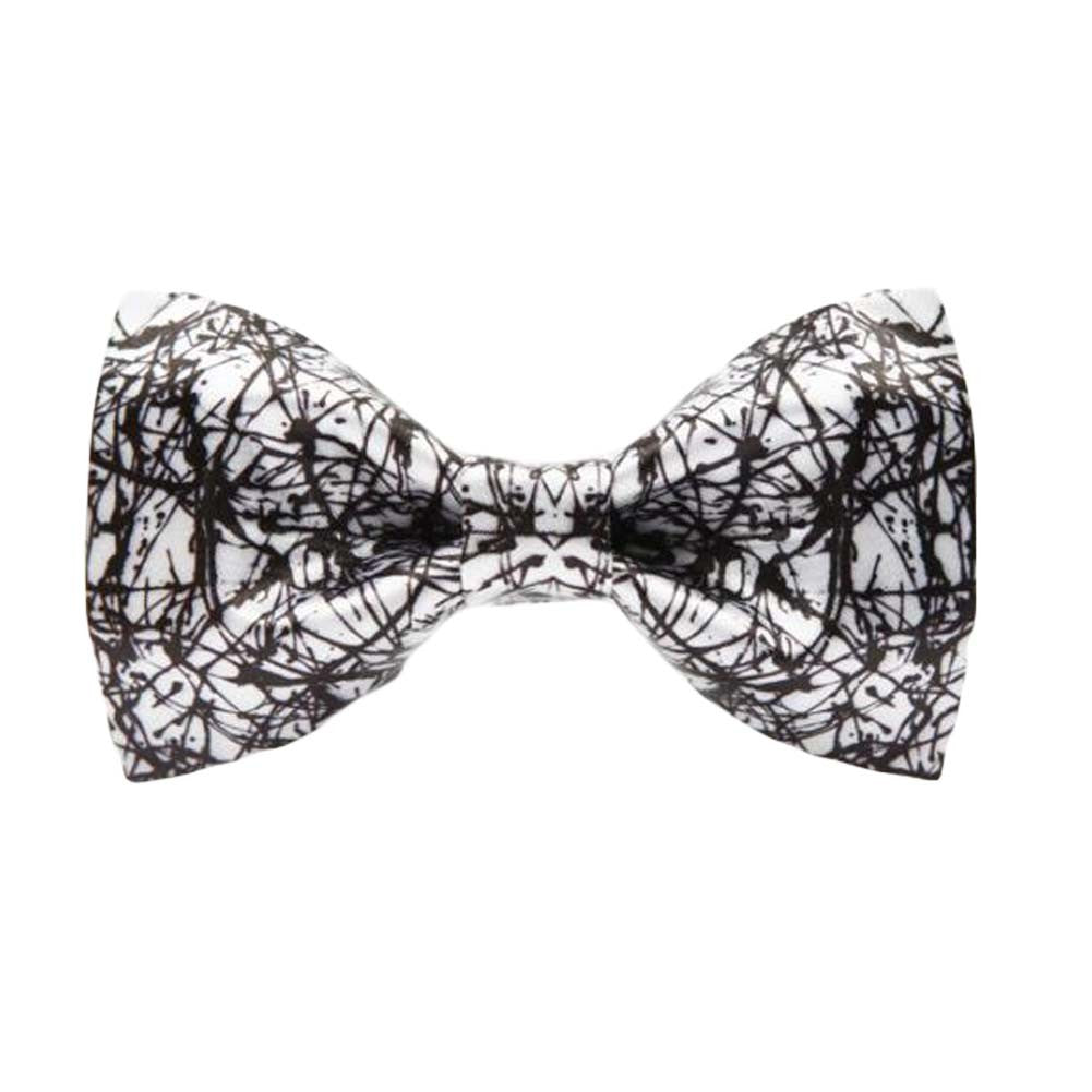 Men Bow Tie Vintage Bow Tie Polyester Neckties Black/White Splash-ink Handmade