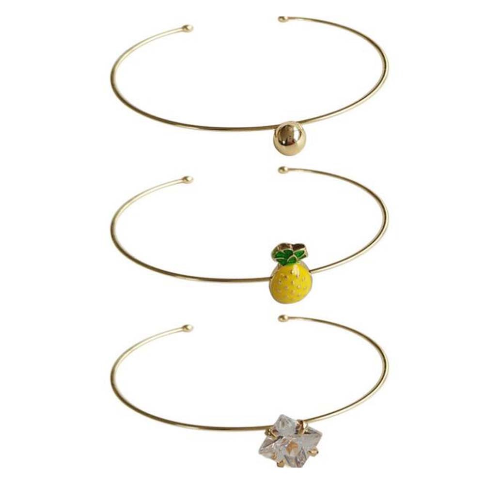 2 Sets Pineapple Gold Color Simple Bracelet Flower Beads Layered Thin Bracelet for Women