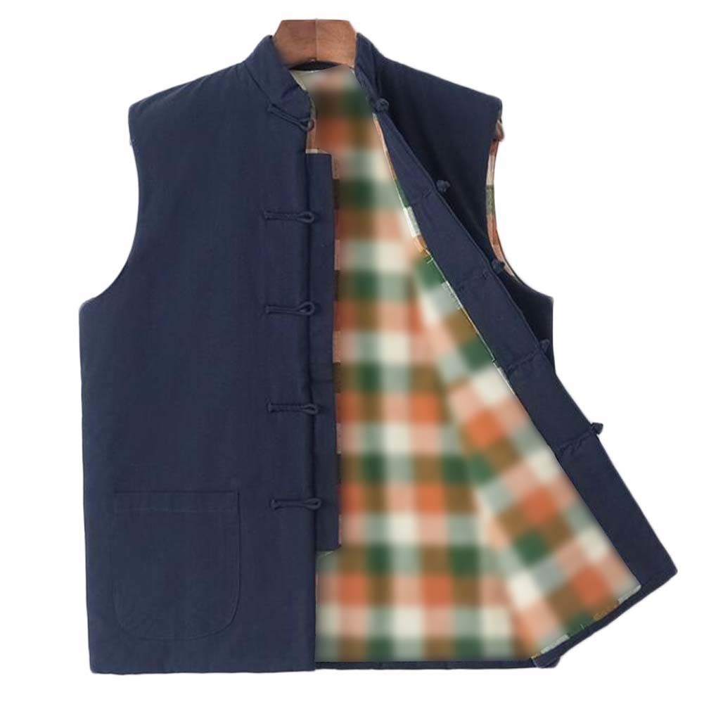 Chinese Style Autumn Winter Cotton Waistcoat Vest Men's Tang Costume Vest Outerwear Sleeveless Jacket; Navy Blue