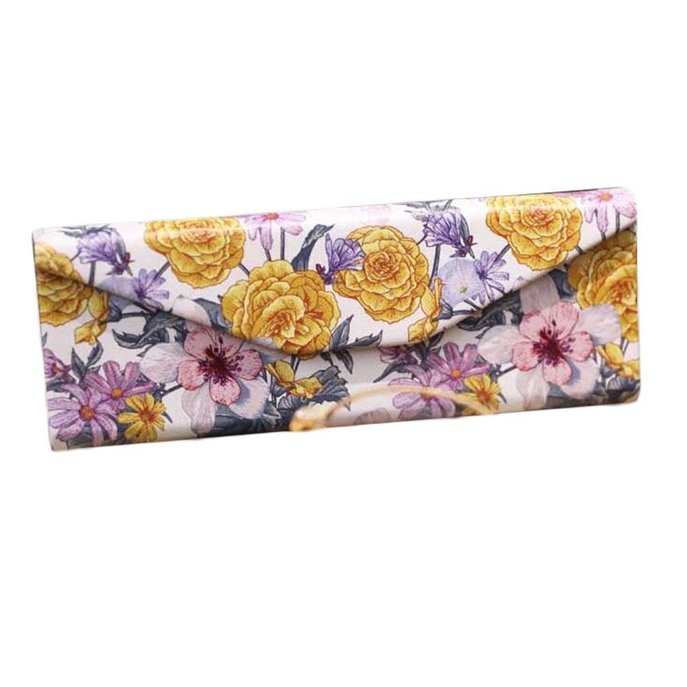 Purple Floral Retro Eyeglass Case Portable Glasses Case Hard Shell Folding Sunglasses Storage Case