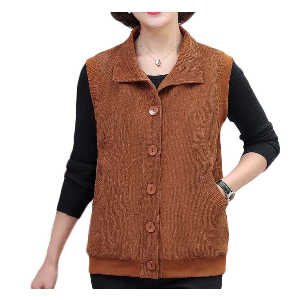 Women's Waistcoat Short Outerwear Cotton Corduroy Vest Canvas Spring Autumn Cardigan Vest Sleeveless Jacket; Caramel Color