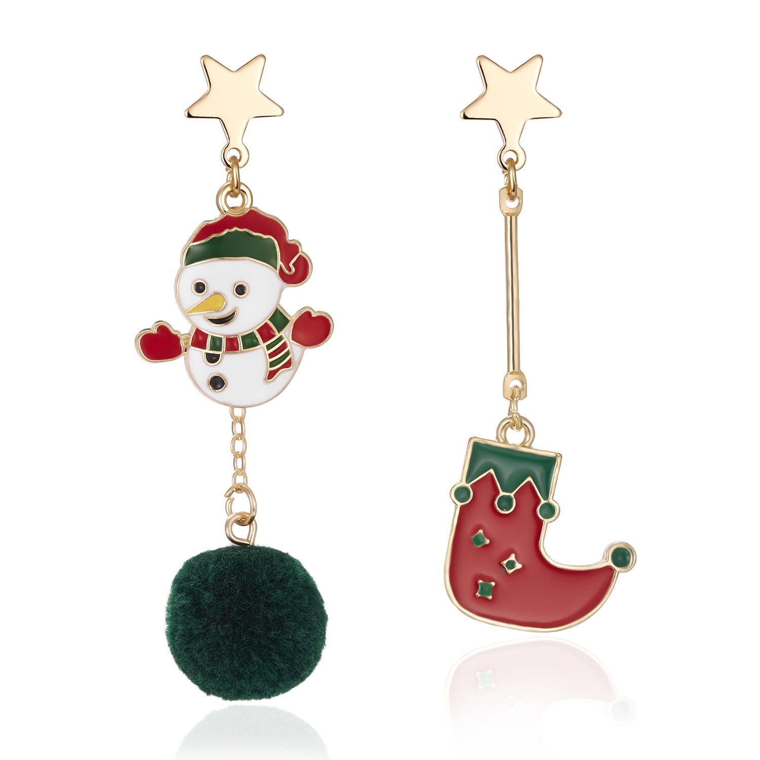 2021 New European and American Christmas Snowman Plush Ball Tassel Asymmetrical Earrings Earrings Fashion Christmas Jewelry Wholesale