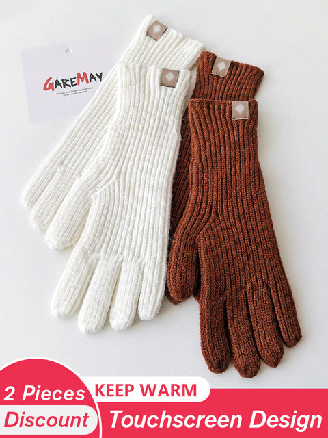 Women's Autumn Winter Gloves Green Elegant Warm Touchscreen Casual Long White Vintage Gloves Knitted Outdoor