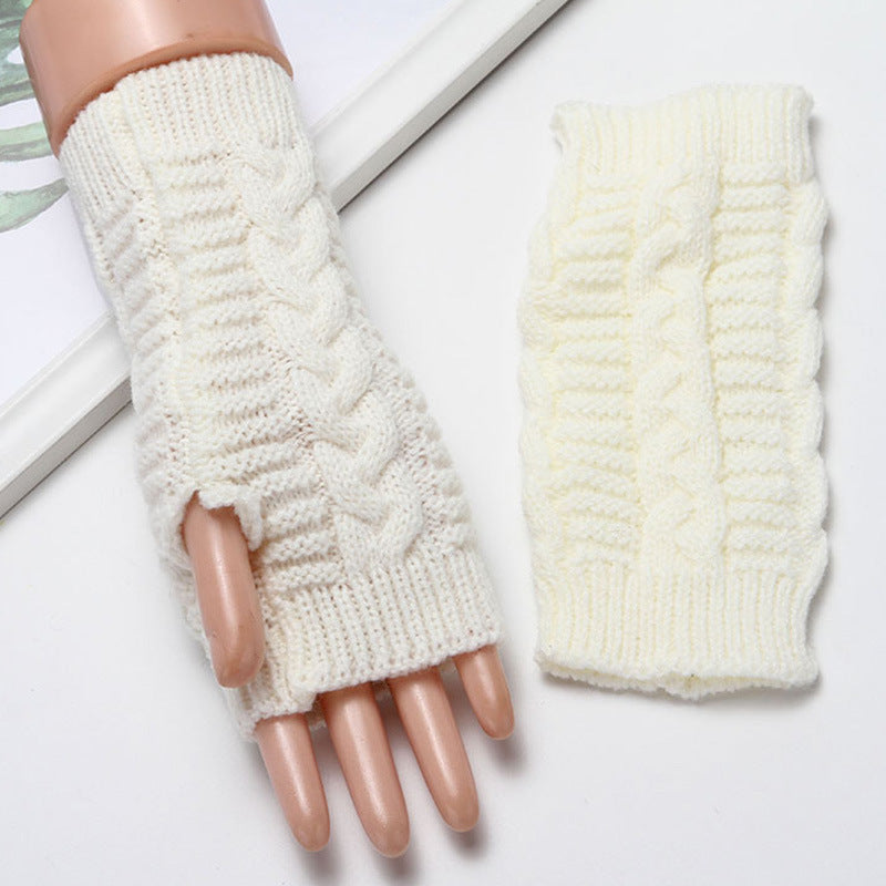 Women Winter Fingerless Gloves Warm Soft Wool Knitted Mittens Elegant Wrist Arm Hand Half Finger Elastic Short Gloves Guantes