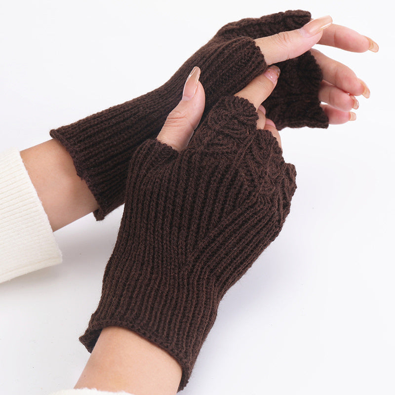 Women Winter Fingerless Gloves Warm Soft Wool Knitted Mittens Elegant Wrist Arm Hand Half Finger Elastic Short Gloves Guantes