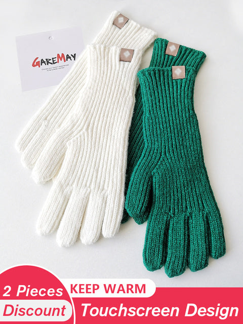 Women's Autumn Winter Gloves Green Elegant Warm Touchscreen Casual Long White Vintage Gloves Knitted Outdoor