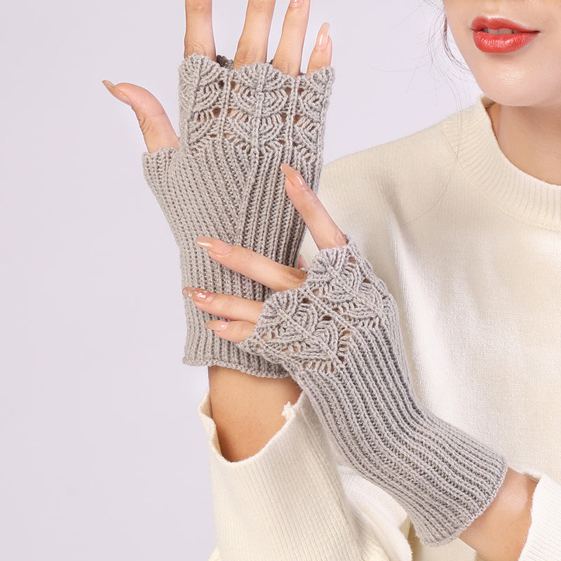 Women Winter Fingerless Gloves Warm Soft Wool Knitted Mittens Elegant Wrist Arm Hand Half Finger Elastic Short Gloves Guantes