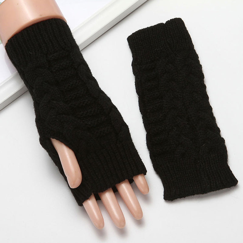 Women Winter Fingerless Gloves Warm Soft Wool Knitted Mittens Elegant Wrist Arm Hand Half Finger Elastic Short Gloves Guantes