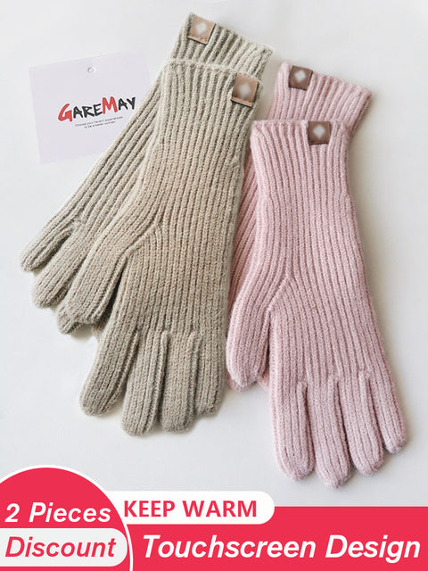 Women's Autumn Winter Gloves Green Elegant Warm Touchscreen Casual Long White Vintage Gloves Knitted Outdoor