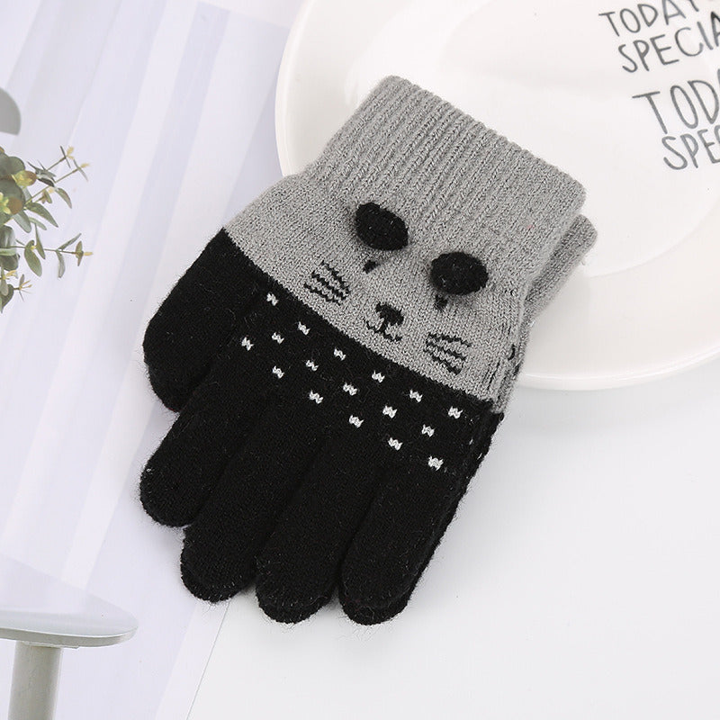 Girls Cute Cartoon Cat Gloves Winter Thick Knit Boys Kids Newborn Mittens Children Keep Finger Warm Gloves For Baby 3-7Years Old