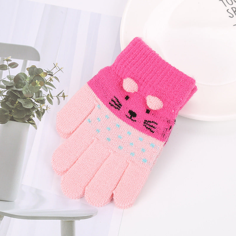 Girls Cute Cartoon Cat Gloves Winter Thick Knit Boys Kids Newborn Mittens Children Keep Finger Warm Gloves For Baby 3-7Years Old