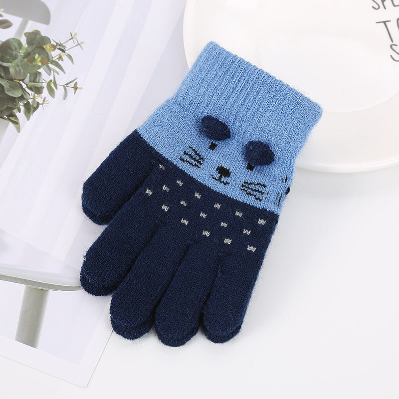 Girls Cute Cartoon Cat Gloves Winter Thick Knit Boys Kids Newborn Mittens Children Keep Finger Warm Gloves For Baby 3-7Years Old