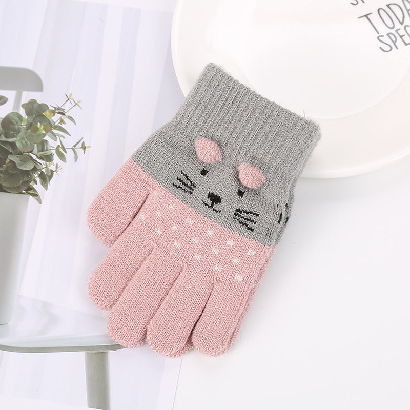 Girls Cute Cartoon Cat Gloves Winter Thick Knit Boys Kids Newborn Mittens Children Keep Finger Warm Gloves For Baby 3-7Years Old