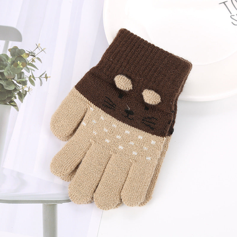 Girls Cute Cartoon Cat Gloves Winter Thick Knit Boys Kids Newborn Mittens Children Keep Finger Warm Gloves For Baby 3-7Years Old