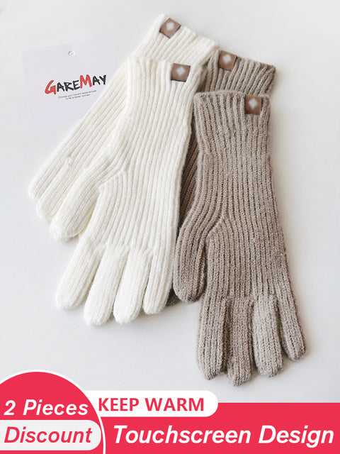 Women's Autumn Winter Gloves Green Elegant Warm Touchscreen Casual Long White Vintage Gloves Knitted Outdoor