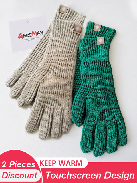 Women's Autumn Winter Gloves Green Elegant Warm Touchscreen Casual Long White Vintage Gloves Knitted Outdoor