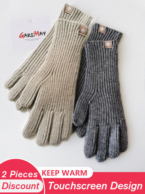 Women's Autumn Winter Gloves Green Elegant Warm Touchscreen Casual Long White Vintage Gloves Knitted Outdoor