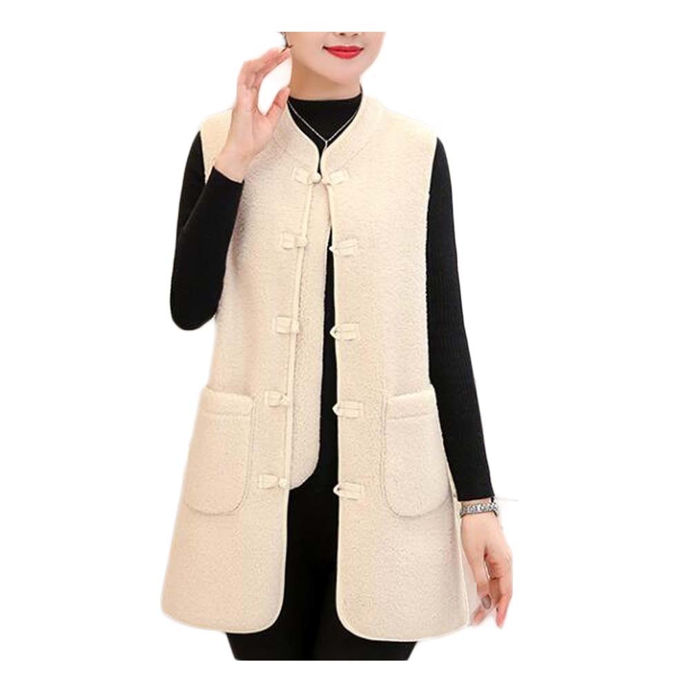 Women's Autumn Winter Warm Vest Long Waistcoat Faux Sherpa Outerwear Waistcoat Polar Fleece Casual Vest Sleeveless Jacket Tank Top; Beige