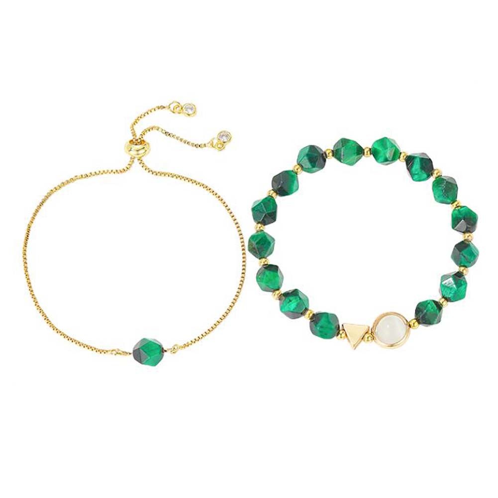 Green Irregular Stone Womens Layer Chain Bracelet Charm Bracelet Link Bracelet