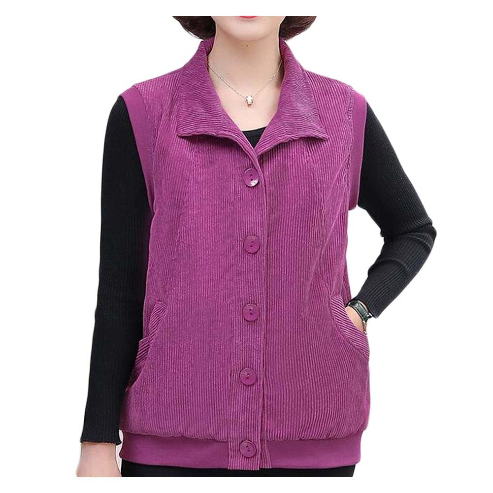 Women's Waistcoat Short Outerwear Cotton Corduroy Vest Canvas Spring Autumn Cardigan Vest Sleeveless Jacket; Purple