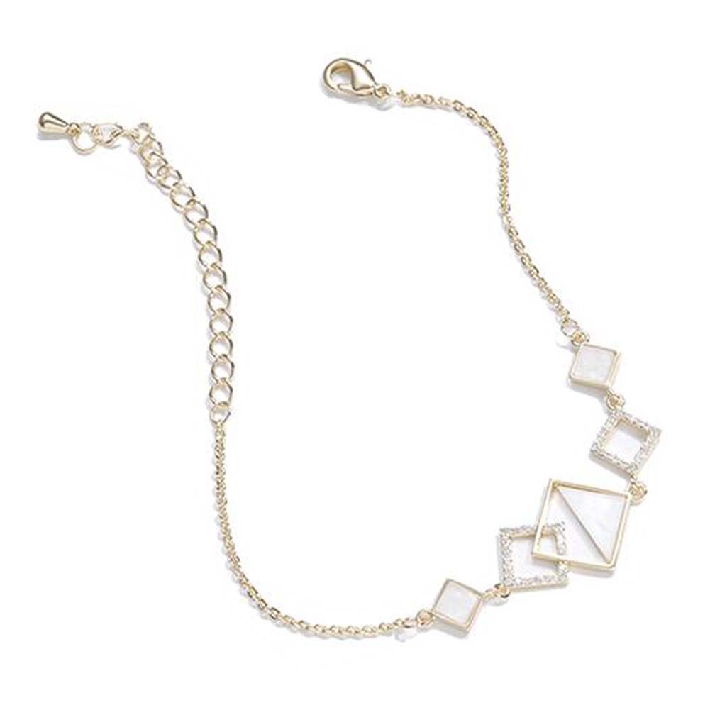 Electroplated Gold Color Chain Bracelet Geometric Rhinestone Charm Bracelet Link Bracelet for Women; White