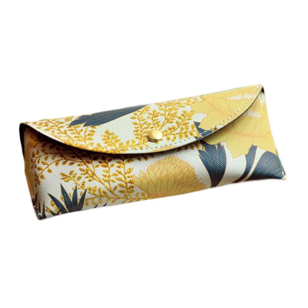 Yellow Flower Eyeglass Case Hard Shell Portable Sunglass Case PU Leather Eyeglass Holder Box