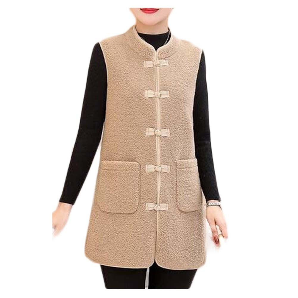 Women's Autumn Winter Warm Vest Long Waistcoat Faux Sherpa Outerwear Waistcoat Polar Fleece Casual Vest Sleeveless Jacket Tank Top; Khaki