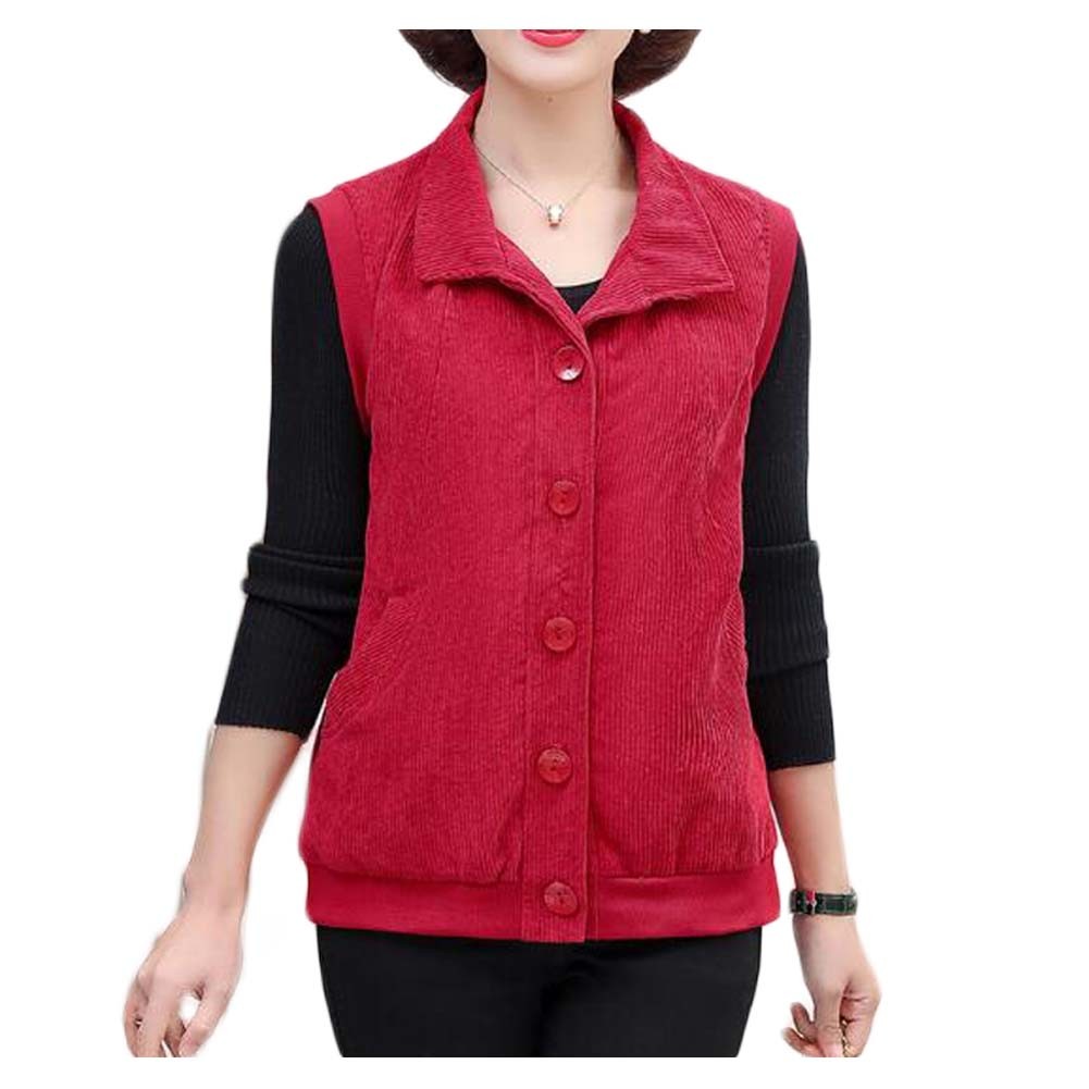 Women's Waistcoat Short Outerwear Cotton Corduroy Vest Canvas Spring Autumn Cardigan Vest Sleeveless Jacket; Red