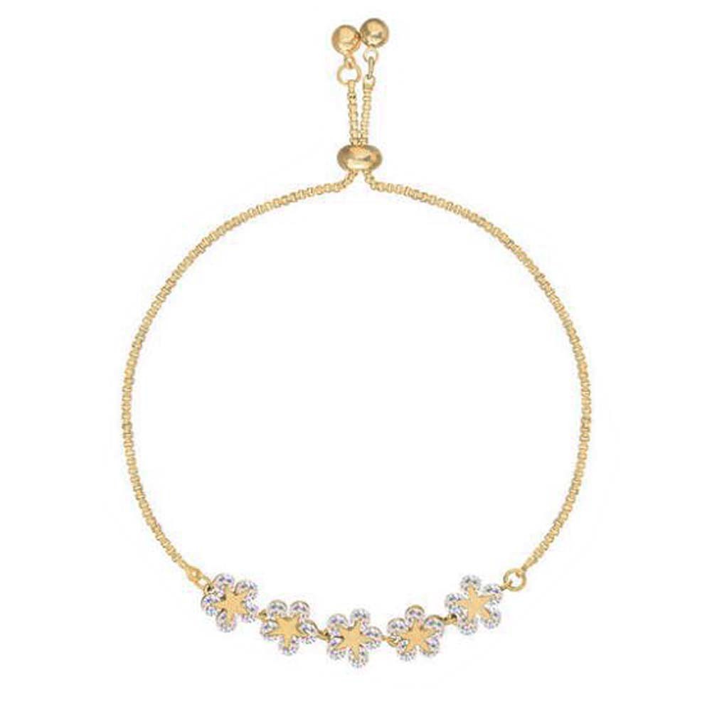 Rhinestone Flower Gold Color Chain Bracelet Charm Bracelet Link Bracelet for Women