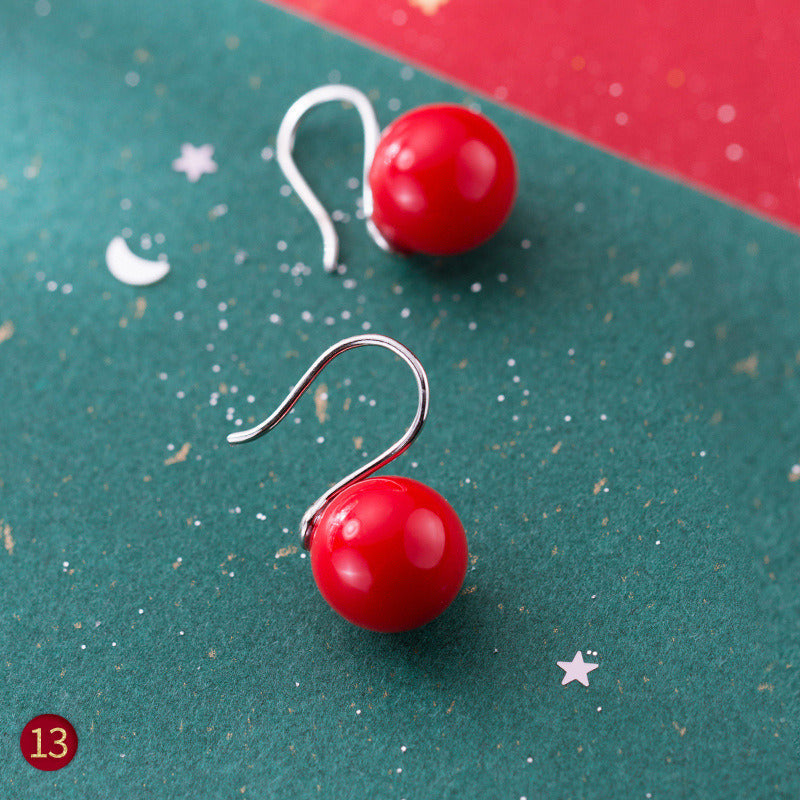 S925 Silver Christmas Earrings Female Korean Small Fresh Series Cute Red Christmas Sweet Ear Accessories Batch E4315