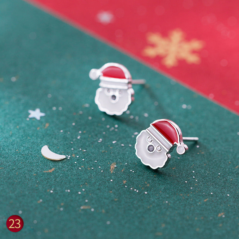 S925 Silver Christmas Earrings Female Korean Small Fresh Series Cute Red Christmas Sweet Ear Accessories Batch E4315