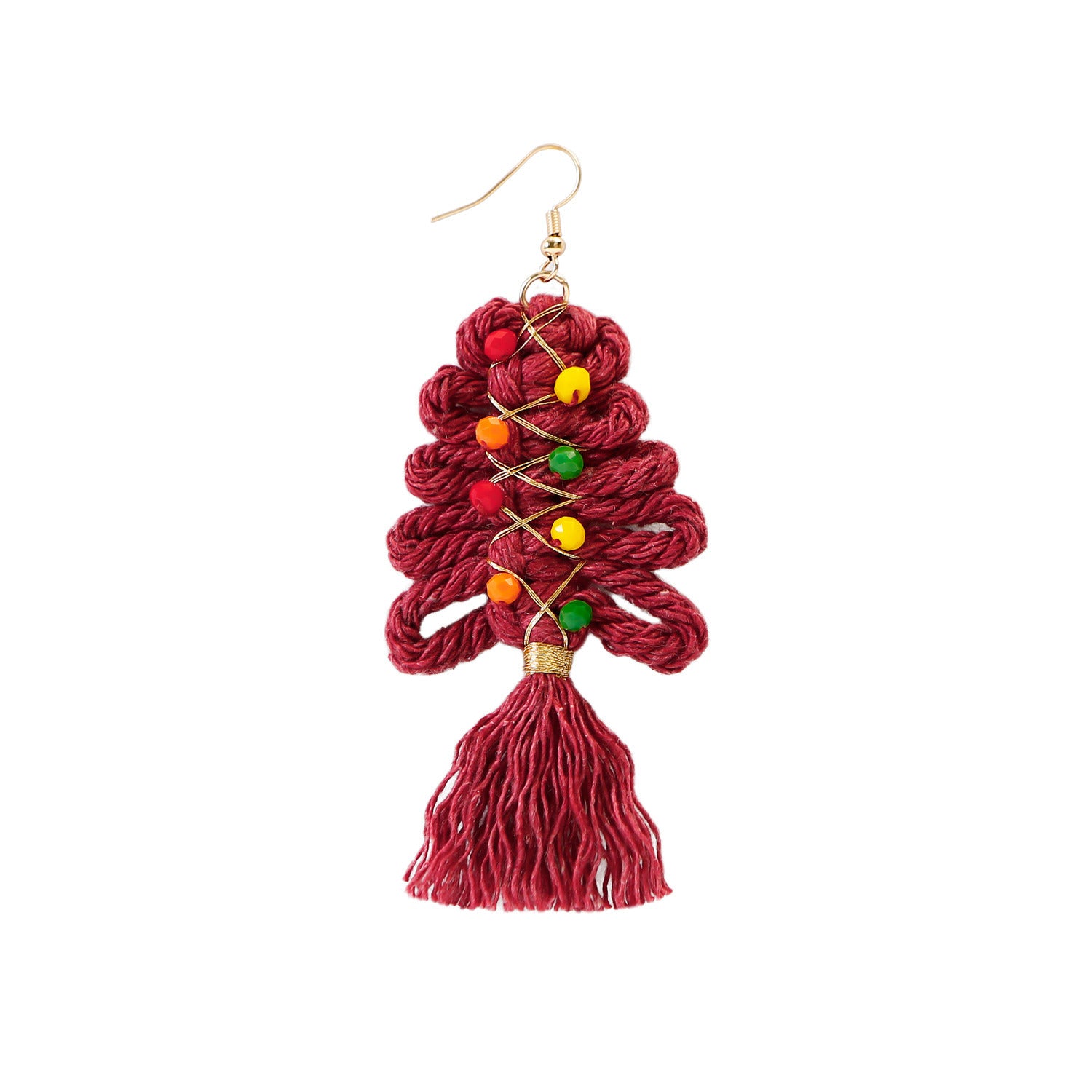 Hand woven Christmas tassel earrings Women's European and American crystal vintage earrings Ethnic minority Christmas tree earrings