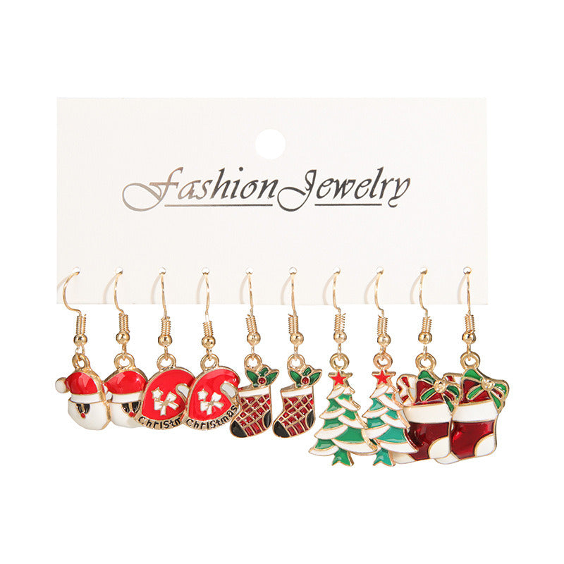 European and American fashion new Christmas earrings 5 pairs of sets Amazon popular Christmas day earrings earrings women