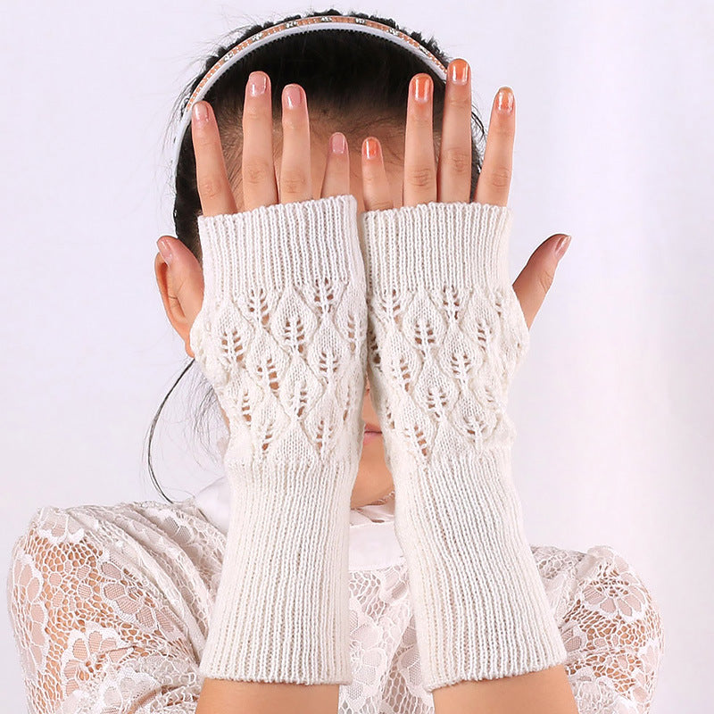 Women Winter Fingerless Gloves Warm Soft Wool Knitted Mittens Elegant Wrist Arm Hand Half Finger Elastic Short Gloves Guantes