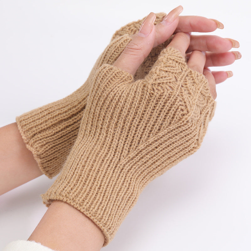 Women Winter Fingerless Gloves Warm Soft Wool Knitted Mittens Elegant Wrist Arm Hand Half Finger Elastic Short Gloves Guantes