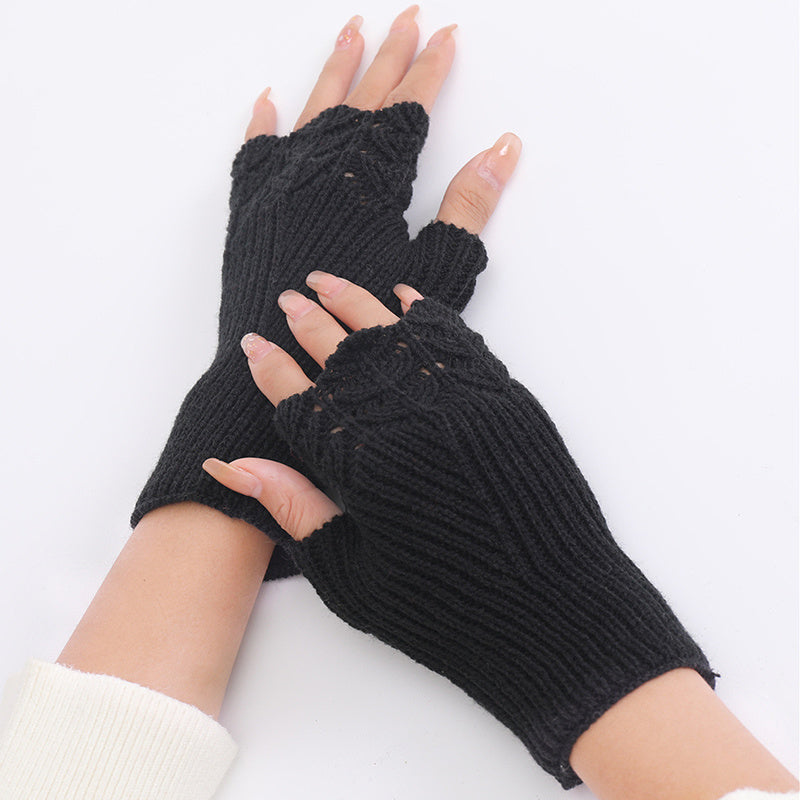 Women Winter Fingerless Gloves Warm Soft Wool Knitted Mittens Elegant Wrist Arm Hand Half Finger Elastic Short Gloves Guantes