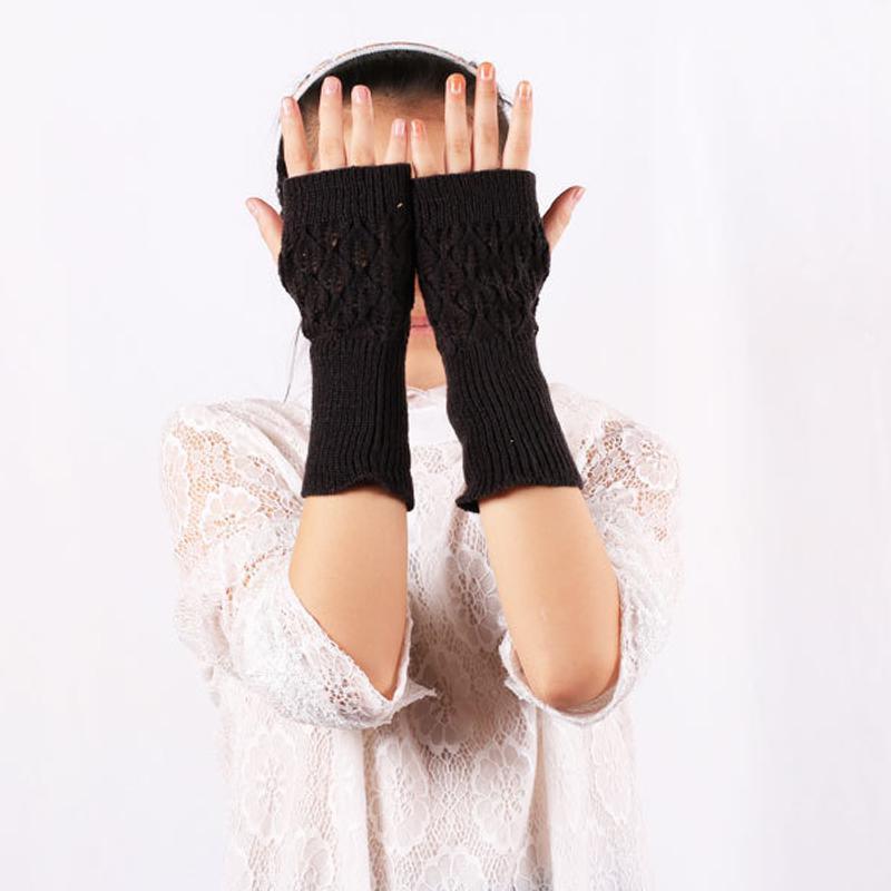 Women Winter Fingerless Gloves Warm Soft Wool Knitted Mittens Elegant Wrist Arm Hand Half Finger Elastic Short Gloves Guantes