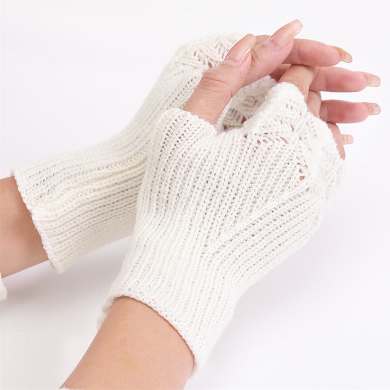 Women Winter Fingerless Gloves Warm Soft Wool Knitted Mittens Elegant Wrist Arm Hand Half Finger Elastic Short Gloves Guantes