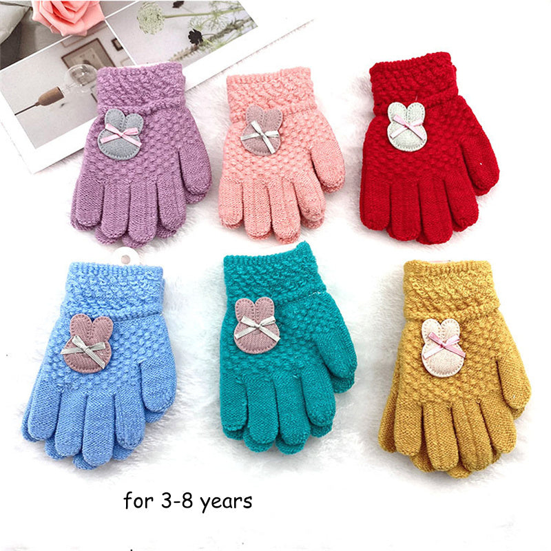 Kids Gloves Winter Full Finger Gloves Knitted Soft Children Mittens 5-10Y Boys Girls Gloves Thick Keep Warm Autumn Glove