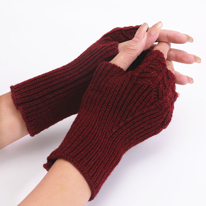 Women Winter Fingerless Gloves Warm Soft Wool Knitted Mittens Elegant Wrist Arm Hand Half Finger Elastic Short Gloves Guantes