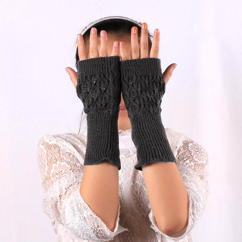 Women Winter Fingerless Gloves Warm Soft Wool Knitted Mittens Elegant Wrist Arm Hand Half Finger Elastic Short Gloves Guantes