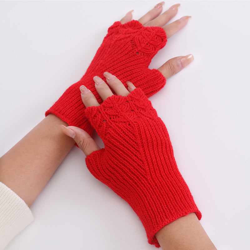 Women Winter Fingerless Gloves Warm Soft Wool Knitted Mittens Elegant Wrist Arm Hand Half Finger Elastic Short Gloves Guantes