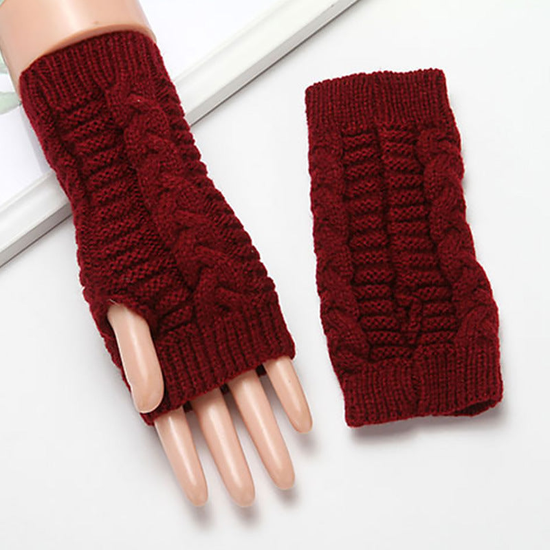 Women Winter Fingerless Gloves Warm Soft Wool Knitted Mittens Elegant Wrist Arm Hand Half Finger Elastic Short Gloves Guantes