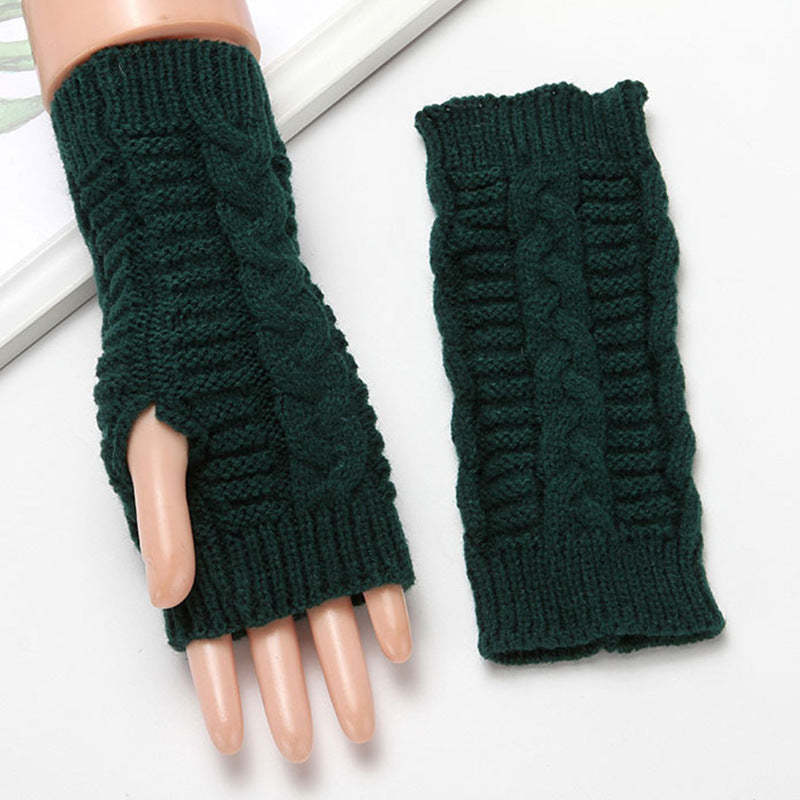 Women Winter Fingerless Gloves Warm Soft Wool Knitted Mittens Elegant Wrist Arm Hand Half Finger Elastic Short Gloves Guantes