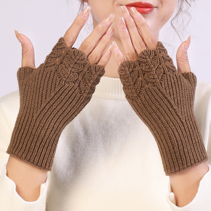 Women Winter Fingerless Gloves Warm Soft Wool Knitted Mittens Elegant Wrist Arm Hand Half Finger Elastic Short Gloves Guantes