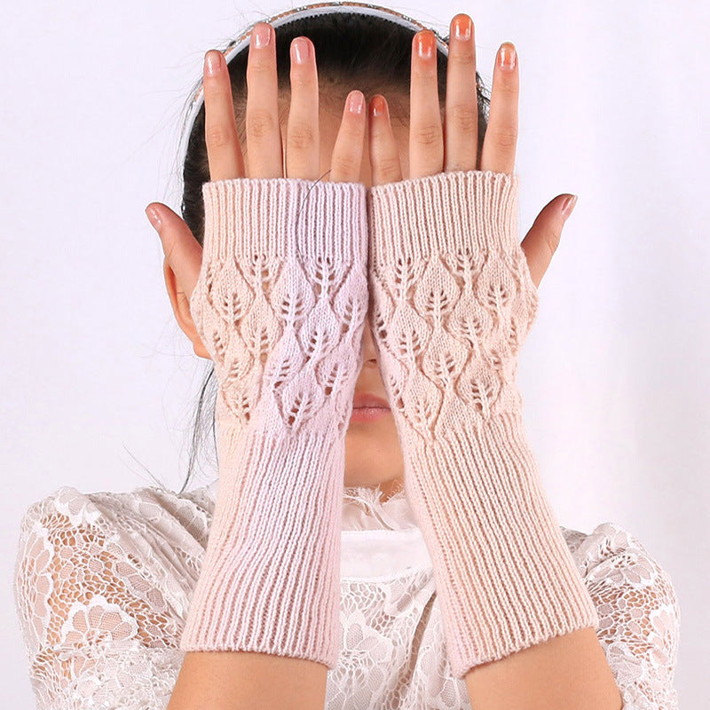 Women Winter Fingerless Gloves Warm Soft Wool Knitted Mittens Elegant Wrist Arm Hand Half Finger Elastic Short Gloves Guantes