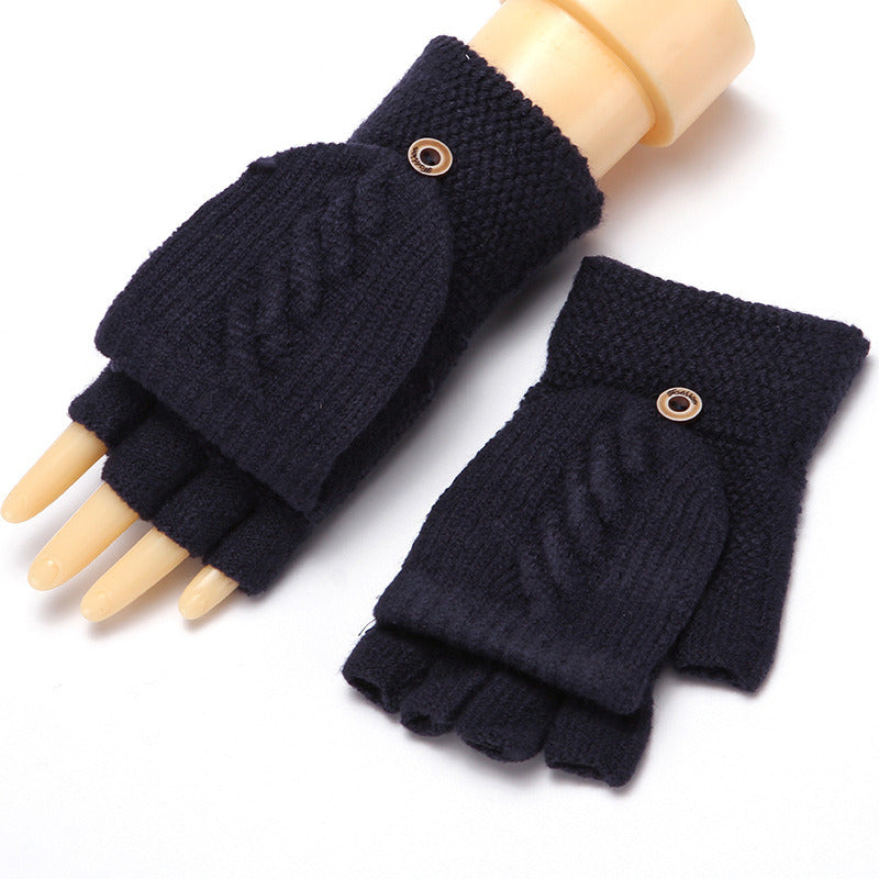 Winter Warm Thickening Wool Gloves Knitted Flip Fingerless Exposed Finger Thick Gloves Without Fingers Mittens Glove Women