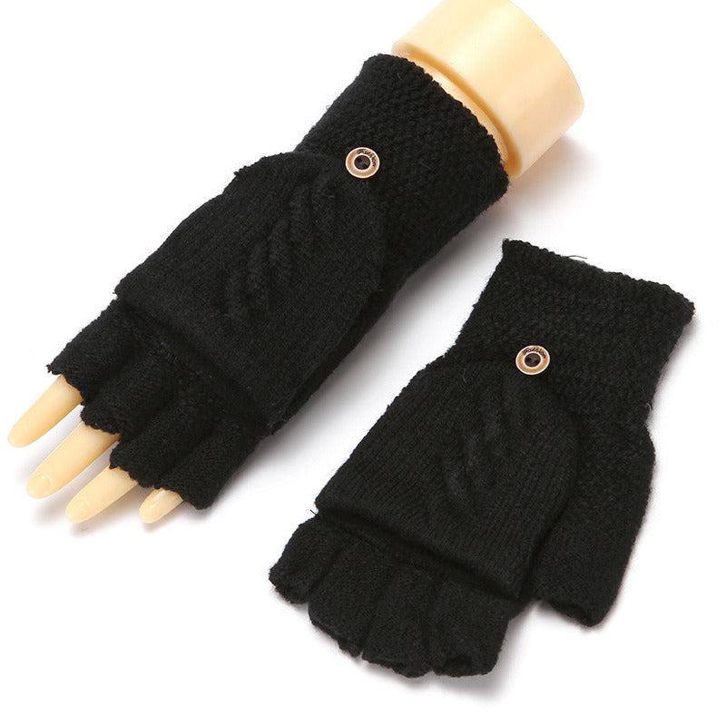 Winter Warm Thickening Wool Gloves Knitted Flip Fingerless Exposed Finger Thick Gloves Without Fingers Mittens Glove Women