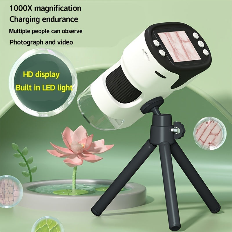 Send Triangle Stand 1000 Times Microscope Portable Science Experiment Set Children's Educational Toys Gift For Boys And Girls; it can Take Pictures An
